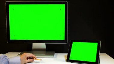 Tablet Pc ve göstermek yeşil bir ekran ile