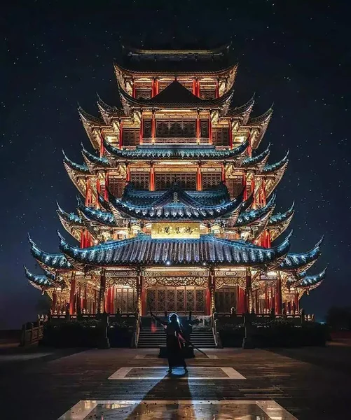 Temple Chinois Scène Nuit Environnement — Photo