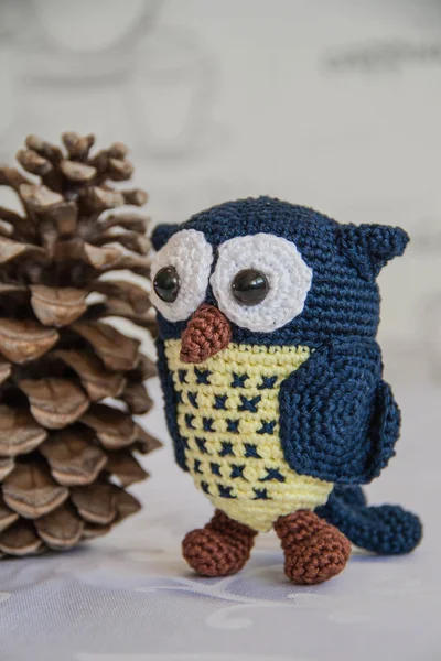 Crochet lovly blue owl — Stock Photo, Image