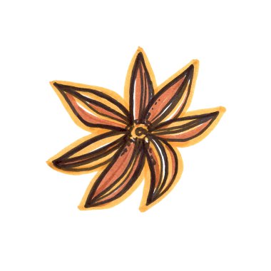 Beyaz arka planda çizgi sanatı tarzında kalem yiyeceği öğesi hissettim. kahverengi Kardamon fasulyesi