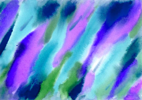 Pittura ad acquerello astratto sfondo multicolore. verde, blu e viola Macchie e spruzzi Texture blob. Sfondo di Spot per imballaggio e web — Foto Stock