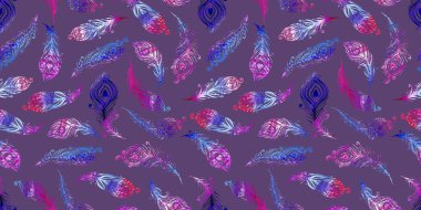 Kusursuz şekilli dijital kağıt tekstil ambalajı. suluboya çok renkli sanat öğesi koyu mor arkaplan üzerinde