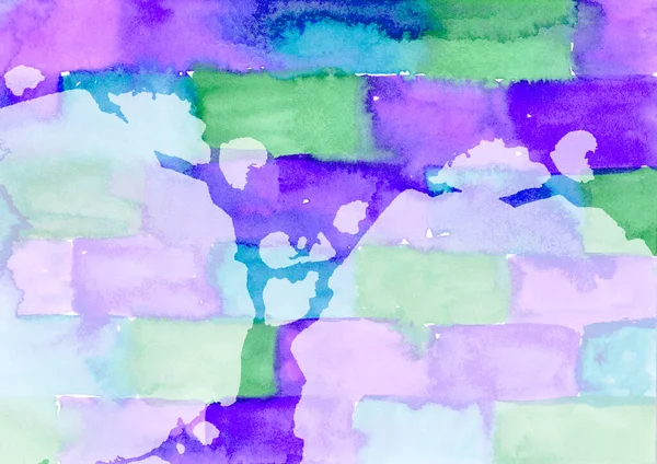 Pittura ad acquerello astratto sfondo multicolore. verde, blu e viola Macchie e spruzzi di mattoni e pietra texture. Due gocce di luce su sfondi scuri. Sfondo di Spot per imballaggio e web — Foto Stock