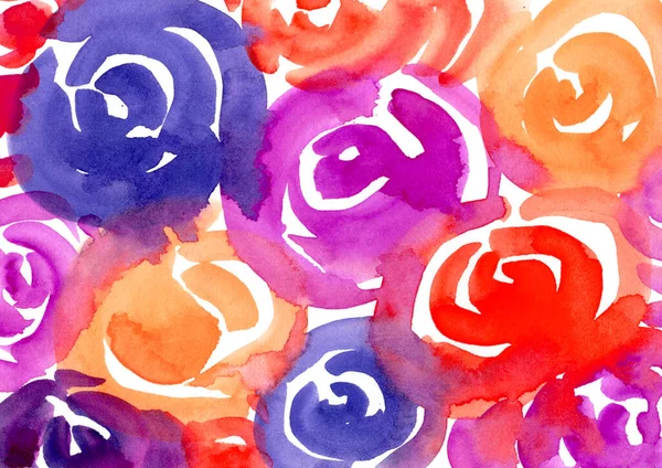 Aquarell malen abstrakte mehrfarbige Hintergrund. Rosa, orange, rot und lila Flecken und Spritzer Textur von Rosen. Hintergrund von Spot für Verpackung und Web — Stockfoto