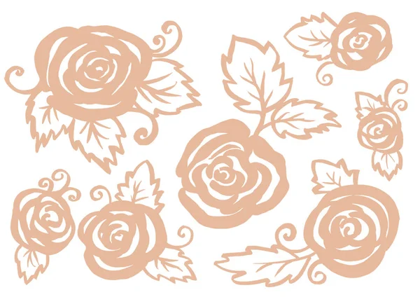 Acuarela Conjunto de elementos florales en el estilo de arte de línea sobre un fondo blanco. Rosa beige y hoja — Foto de Stock