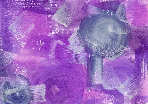 水彩画の抽象的な背景。紫、紫、灰色の斑点とドロップテクスチャ。包装・Web用スポットのバックアップ一覧 — ストック写真