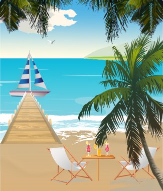 bir iskelesi ve tekne ile plaj