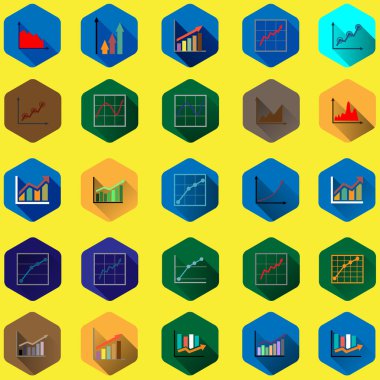 İş diyagramları ve grafikleri uzun gölgeler ile düz tasarım