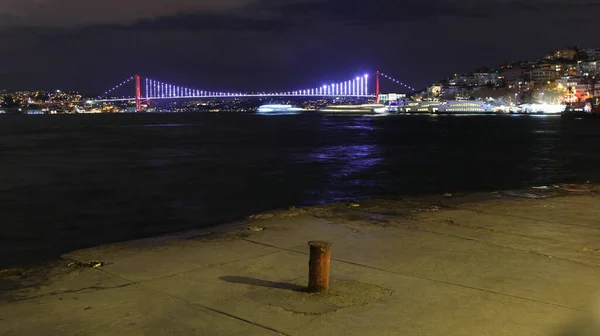 Night Light View Bridge Connecting Two Continents — Stock Photo, Image