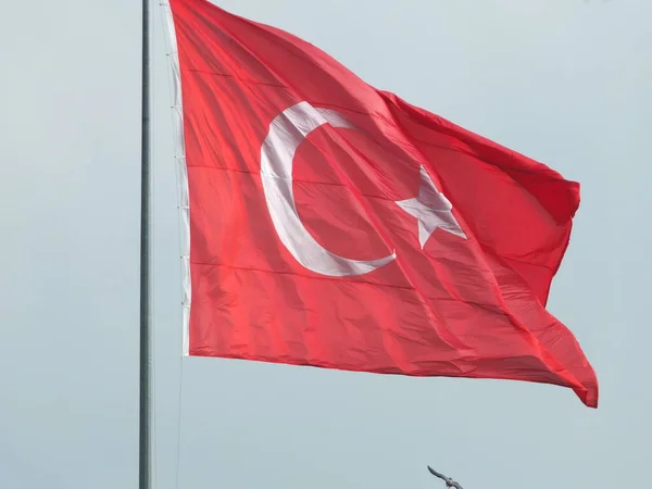 Czerwony Kolorowy Półksiężyc Gwiazda Turecka Flaga — Zdjęcie stockowe