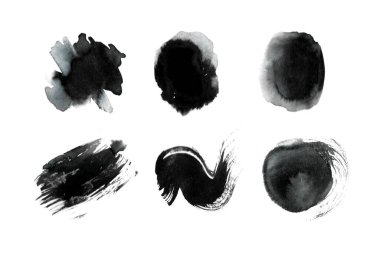 Tasarımın için elle yapılan siyah renkli soyut mürekkep lekeleri.