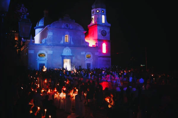 Włochy Wybrzeże Amalfi Zdjęcia Festiwalu Latających Świateł Praiano — Zdjęcie stockowe