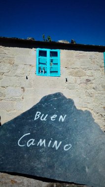Santiago's walk. message, window of the pilgrimage. clipart