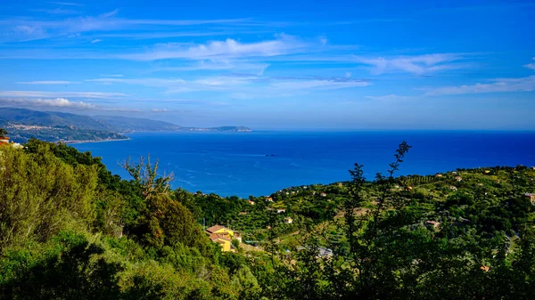 Panorama Van Cilento Campania Italië Groene Heuvels Blauwe Zee Cilento — Stockfoto