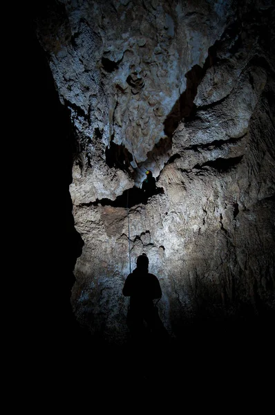 Cave Speleologists Meanders Earth Rock Stalactites Stalagmites — Stock Photo, Image