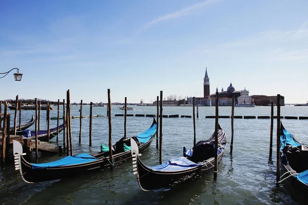 Italie Venise Février 2017 Gondoles Typiques Venise Église San Giorgio — Photo