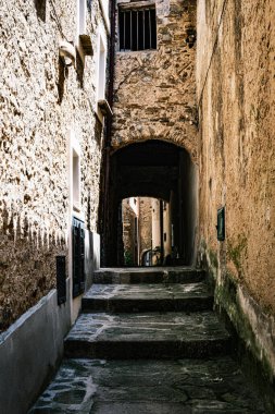 Castellabate, Salerno, Italy. Country lane with stairs and arch