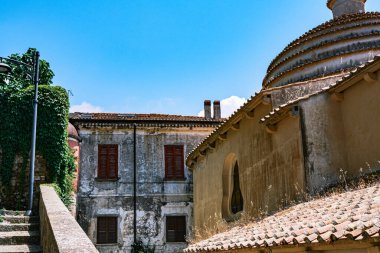 Castellabate, Salerno, Italy. red palace, roof and windows