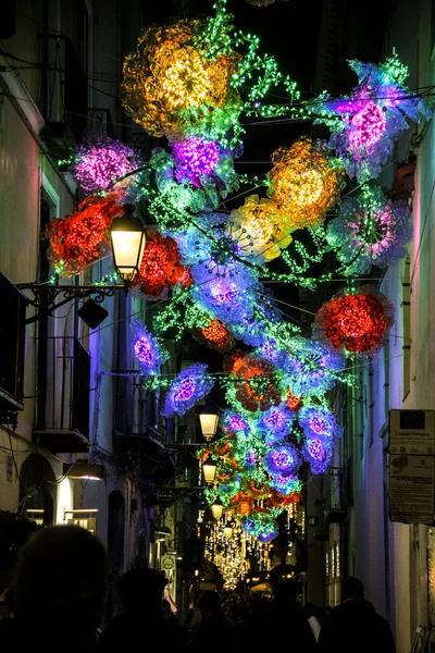 artist lights Salerno. city with Christmas decorations