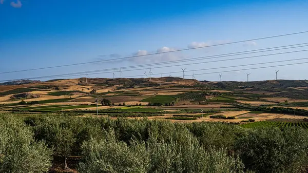 Panorama Campo Turbinas Eólicas Custonaci Sicília Itália — Fotografia de Stock