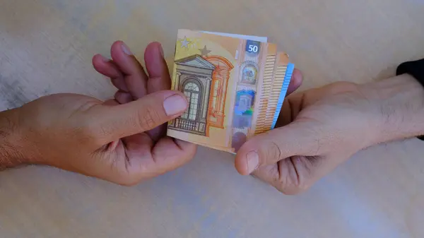 Men Hands Exchange Money Euro Banknotes — Stock Photo, Image