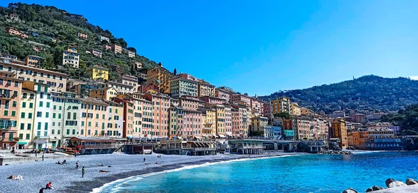 Vista Camogli Liguria Italia Lungomare Con Case Colorate — Foto Stock