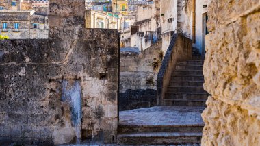 Matera 'nın tarihi merkezi, Sassi. Basilicata. İtalya.