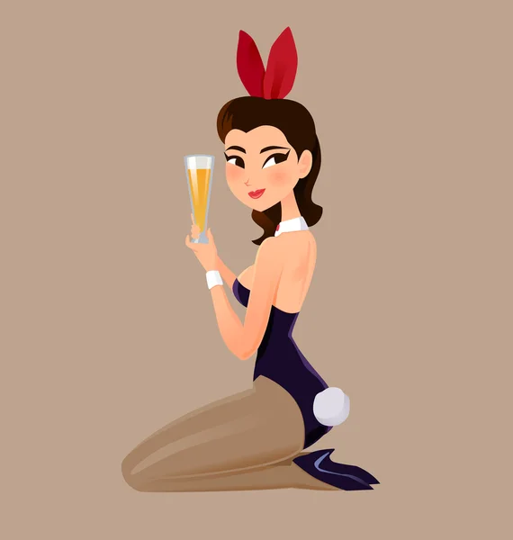 Bunny meisje en bier — Stockvector