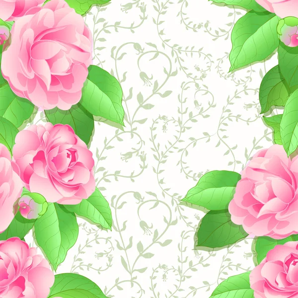 Vector Seamless Pattern Camellia Branch Flowers Leaves Exotic Flower Light — Stock Vector