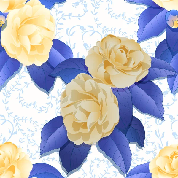 矢量无缝模式 卡美丽雅 一种有花朵和叶子的枝条 淡淡的背景上的异国花 使用印刷品 — 图库矢量图片