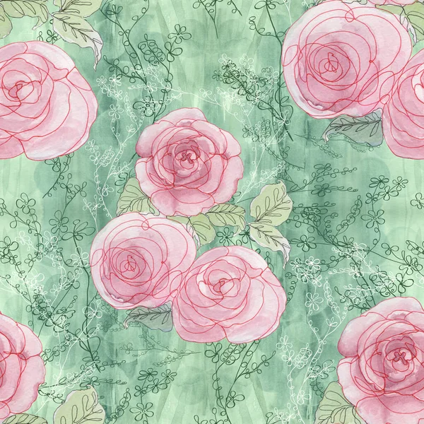 Roses. Watercolor sketch. Decorative composition. Floral motives. Use printed materials, signs, items, websites, maps, posters, postcards, packaging..Seamless pattern.
