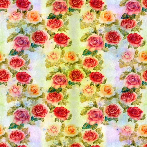 Rosas Desenho Aquarela Composição Decorativa Fundo Aquarela Motivos Florais Padrão — Fotografia de Stock