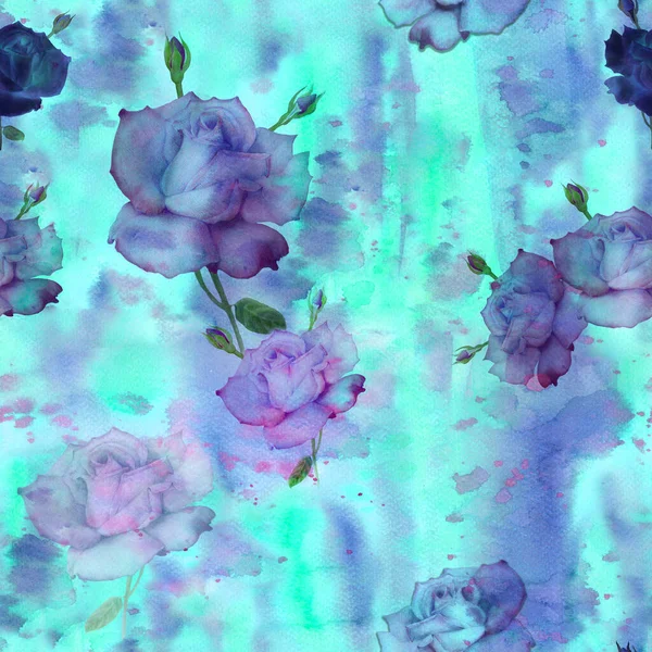 Rozen Potloodtekening Decoratieve Compositie Een Aquarelachtergrond Bloemmotieven Naadloze Patronen Gebruik — Stockfoto