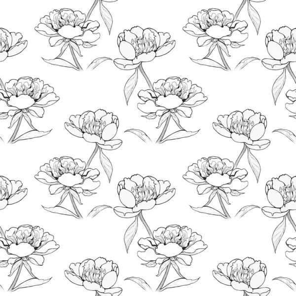 Naadloos Patroon Pioenen Bloemen Bladeren Aquarel Achtergrond Afbeelding Decoratieve Samenstelling — Stockfoto