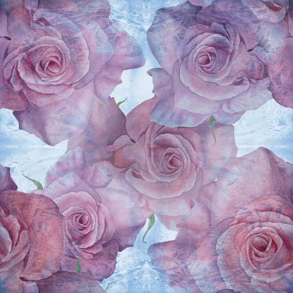Růže Akvarel Dekorativní Kompozice Pozadí Akvarelu Květinové Motivy Bezešvé Vzory — Stock fotografie