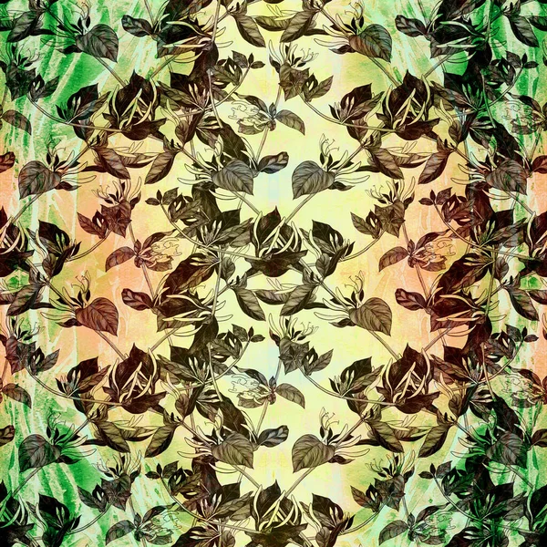 Honeysuckle Pobočka Květinami Poupaty Zahradní Květiny Bezešvé Vzory Pozadí Akvarelu — Stock fotografie