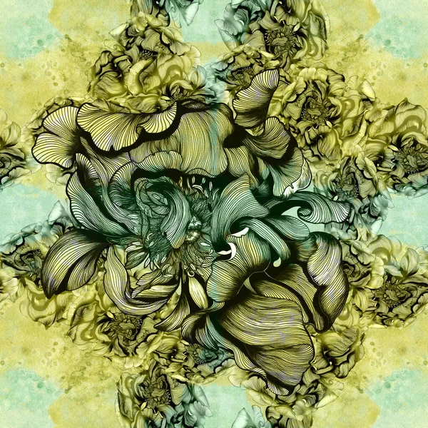 Egy Virág Hosszú Szirmokkal Grafikus Művészetek Dekoratív Kompozíció Zökkenőmentes Minták — Stock Fotó