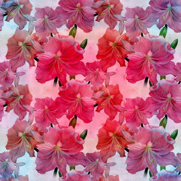 Amaryllis Virágok Zökkenőmentes Minták Virágokkal Rügyekkel Vízfesték Tavaszi Virág Használjon — Stock Fotó