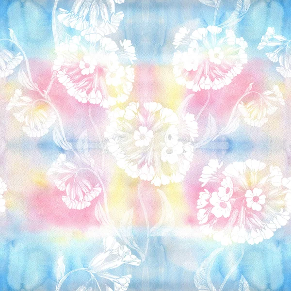 Květiny Listy Primrose Dekorativní Kompozice Pozadí Akvarelu Bezproblémový Vzorec Použijte — Stock fotografie