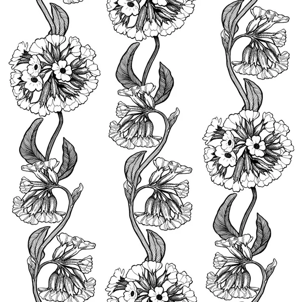 Květiny Listy Primrose Dekorativní Kompozice Bílém Pozadí Bezproblémový Vzorec Použijte — Stock fotografie