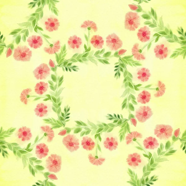 Λουλούδια Και Φύλλα Διακοσμητική Σύνθεση Φόντο Ακουαρέλας Απρόσκοπτη Συμπεριφορά Χρήση — Φωτογραφία Αρχείου
