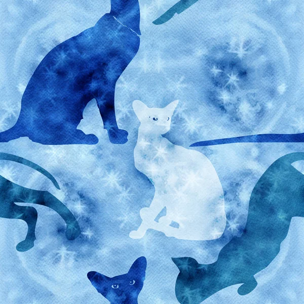 Cats Different Poses Silhouettes Seamless Pattern Graceful Animal Use Printed — Stock Photo, Image