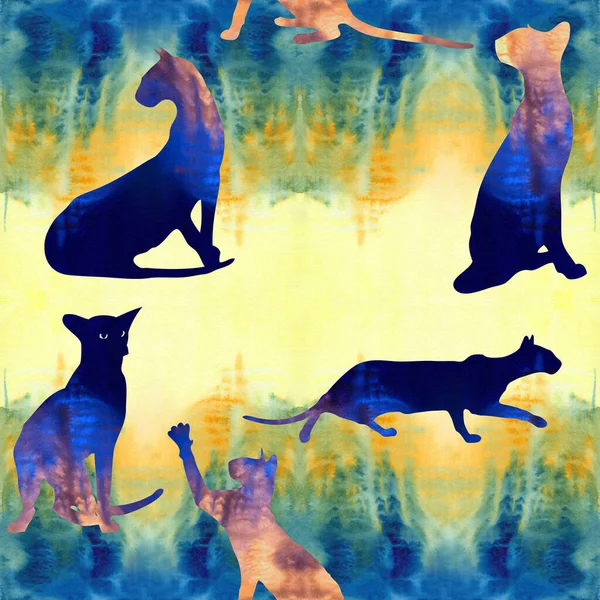 Cats Different Poses Seamless Pattern Graceful Animal Use Printed Materials — Stock Photo, Image