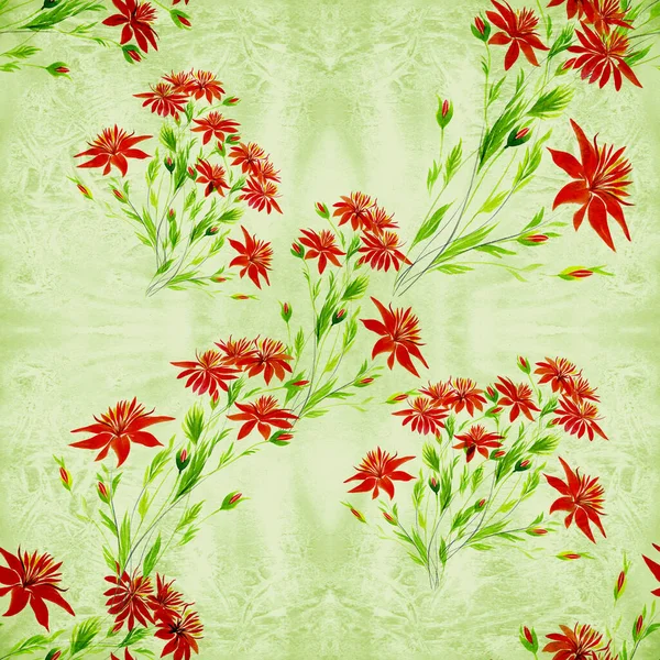Flowers Leaves Decorative Composition Watercolor Background Seamless Patterns Use Printed — Stock Photo, Image
