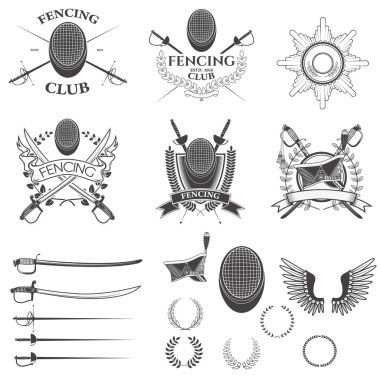 Set of fencing club labels clipart