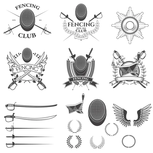 Conjunto de etiquetas del club de esgrima — Archivo Imágenes Vectoriales