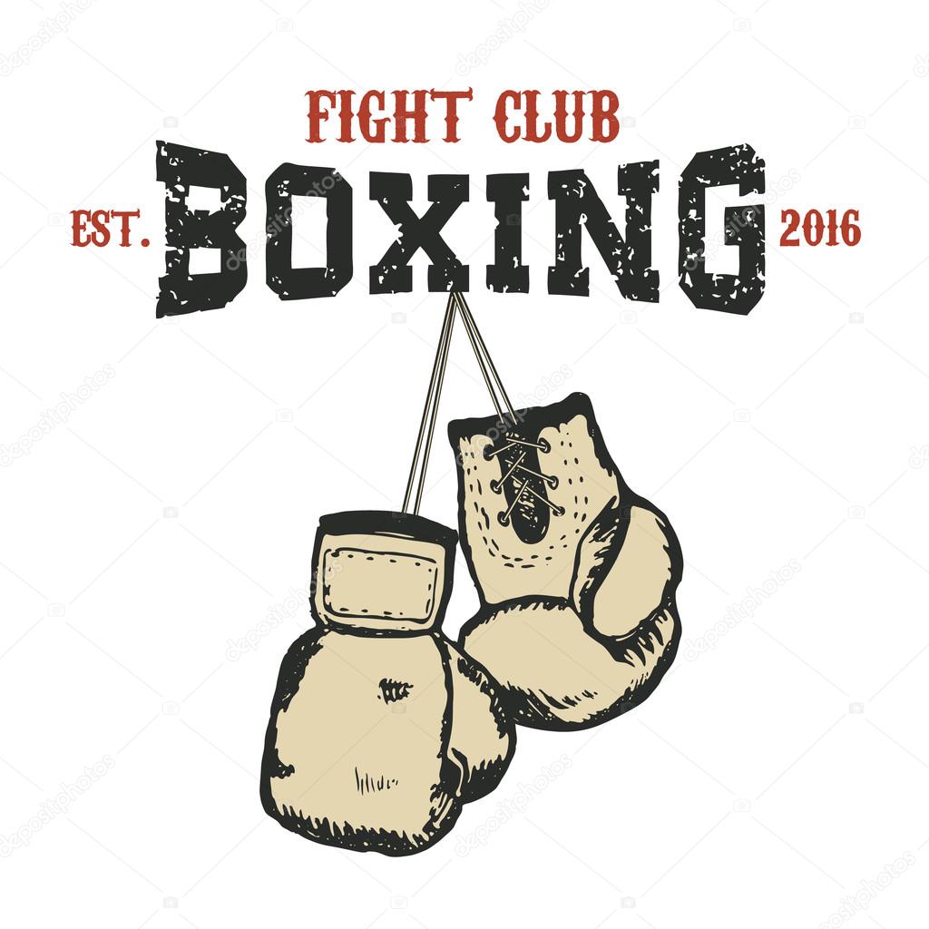 Boxing club emblem. Two boxing gloves in grunge style. Vector design element.