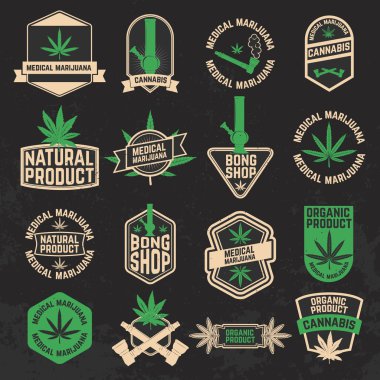 Set of cannabis, marijuana, bong shop labels, badges and design  clipart