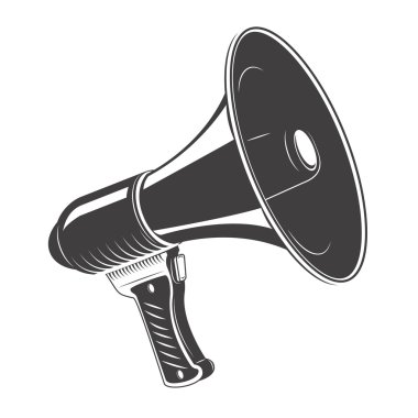 Beyaz arka planda izole megafon monokrom simgesi.