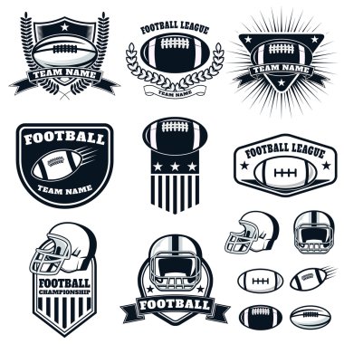 Amerikan futbolu etiketleri, amblem ve tasarım öğeleri kümesi